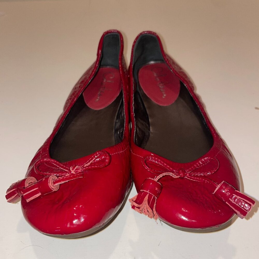 Cole Haan Nike Air Red Patent Leather Ballet Flats with Bow and Tassel Size 7B